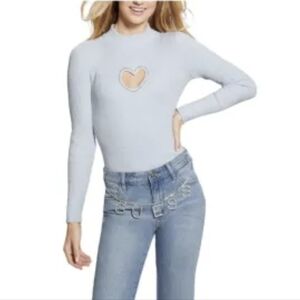 Guess Women's Light Blue Heart Cutout Top, Size M